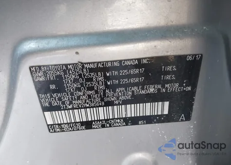 2017 Toyota Rav4 Xle из США, поврежденный, VIN 2T3WFREV2HW385649